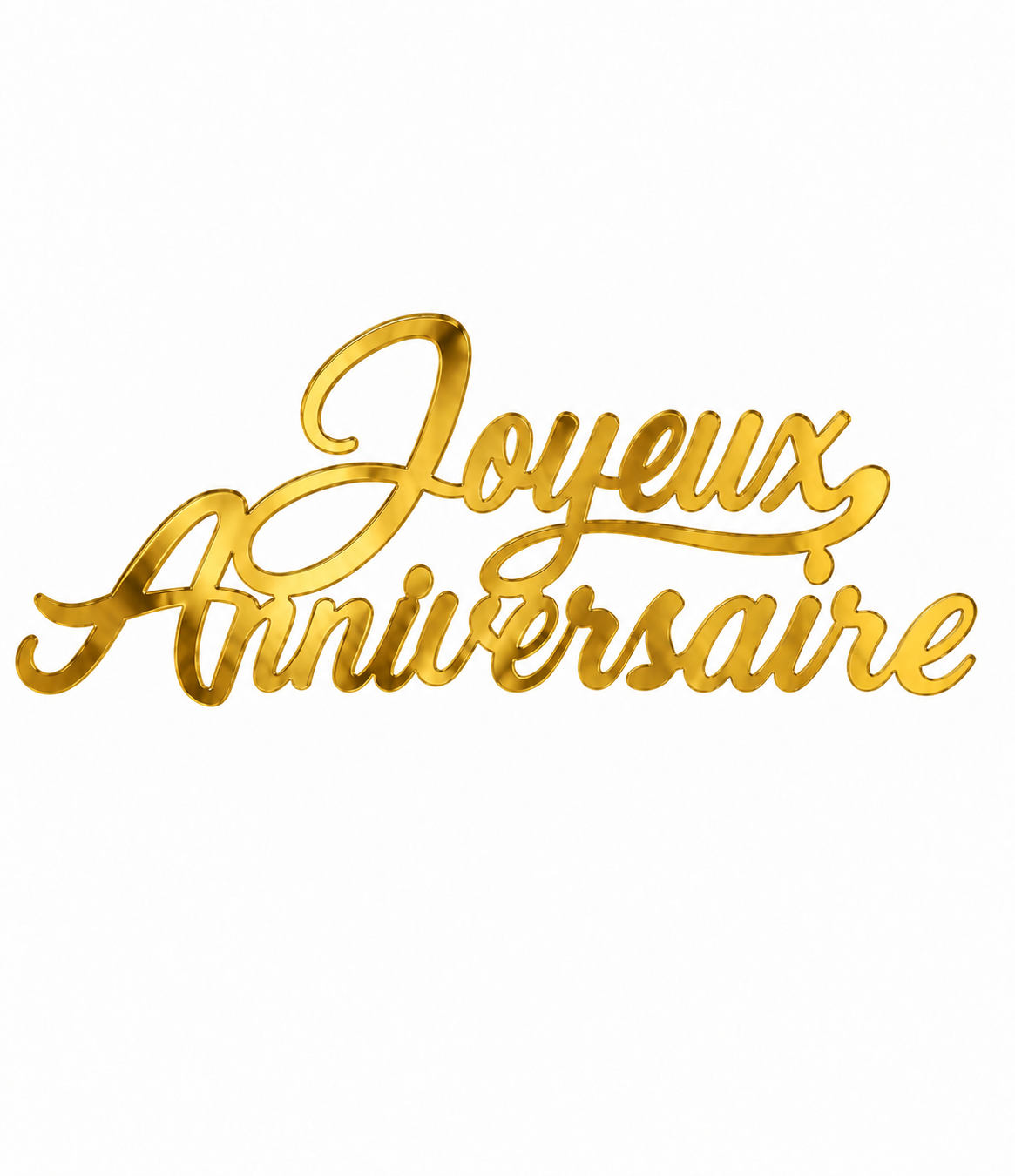Face topper Joyeux anniversaire or miroir sans pic, sur fond blanc