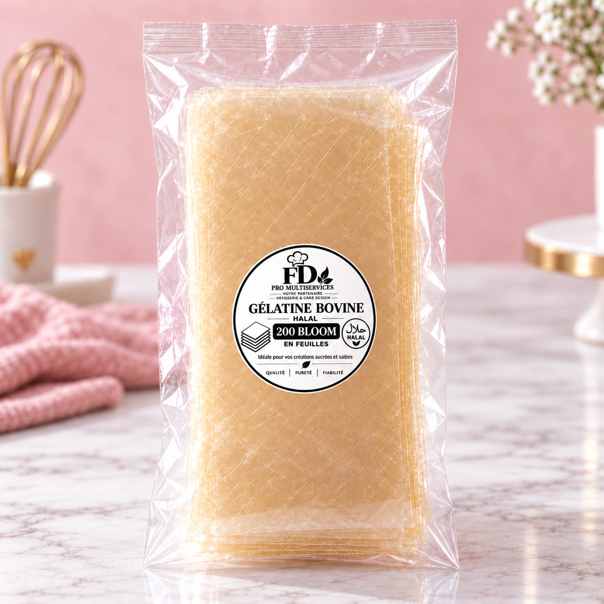 Sachet transparent de gélatine bovine halal FD Pro 200 Bloom