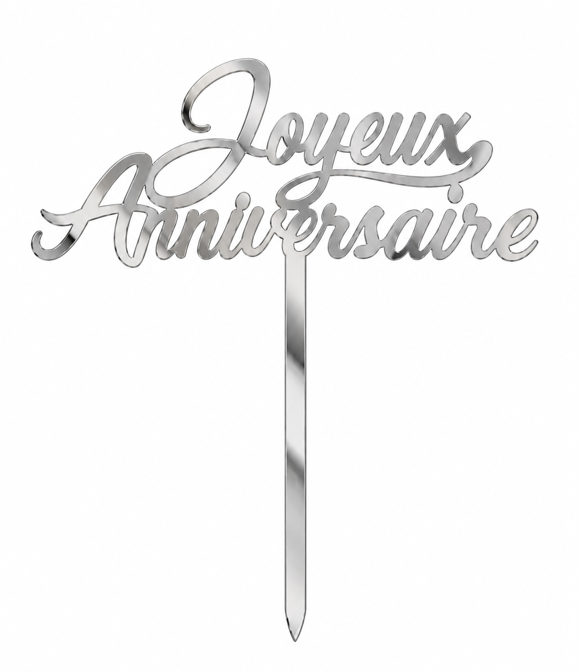Visuel de présentation : topper Joyeux Anniversaire Argent miroir sur fond blanc