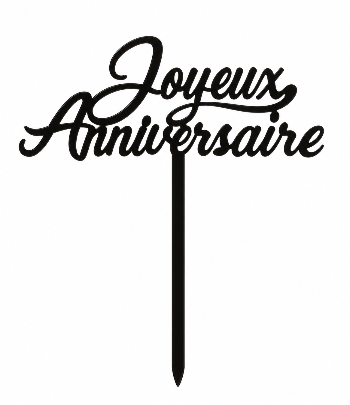 Visuel de présentation : topper Joyeux Anniversaire Noir miroir sur fond blanc