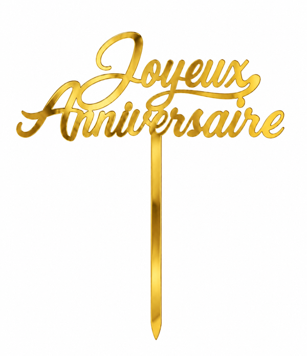 Visuel de présentation : topper Joyeux Anniversaire Or miroir sur fond blanc