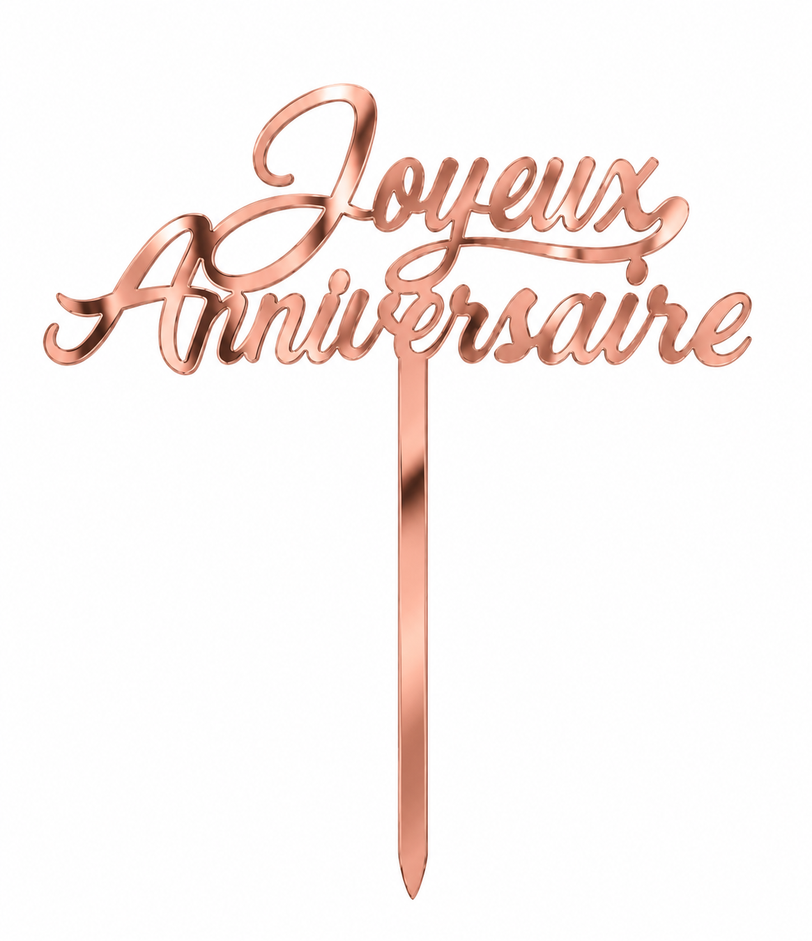 Visuel de présentation : topper Joyeux Anniversaire Rose miroir sur fond blanc